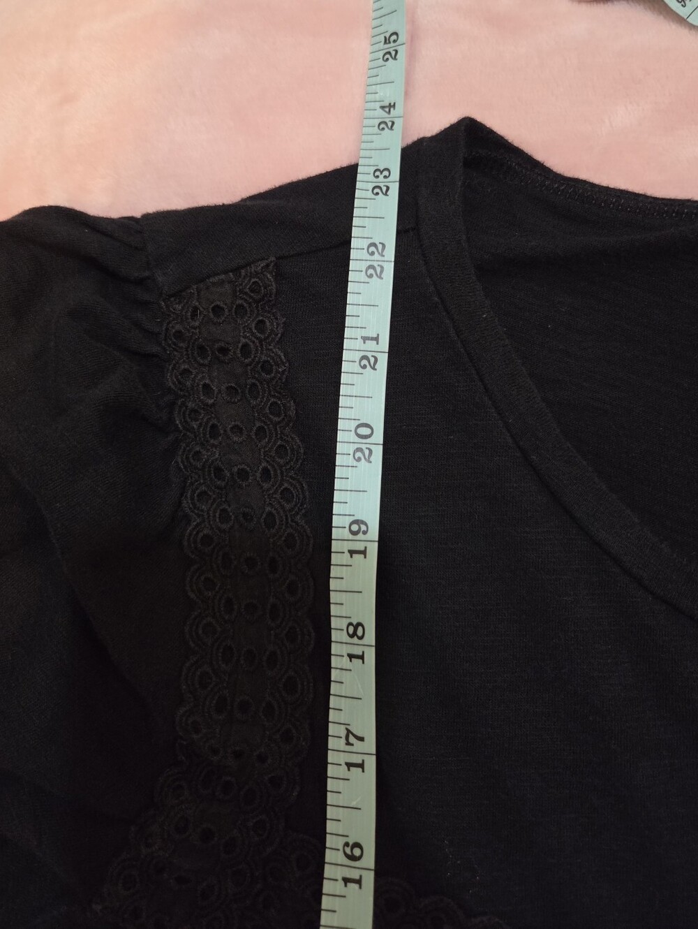 Gap Black Eyelet Babydoll Boho Coastal 3/4 Sleeve Cotton Blouse | Medium - Picture 8 of 8